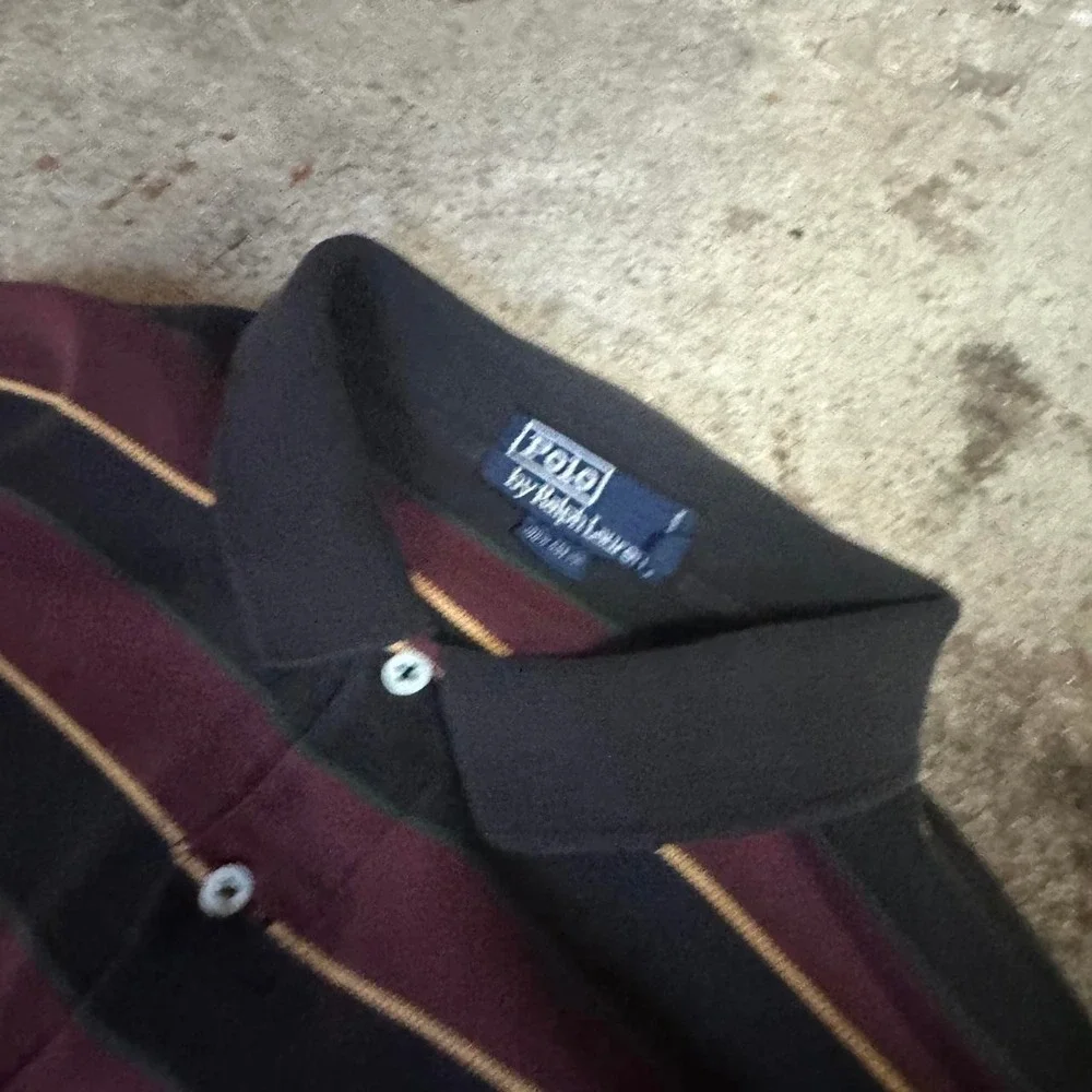 Polo Ralph Lauren long sleeve maroon black striped polo shirt Size Large